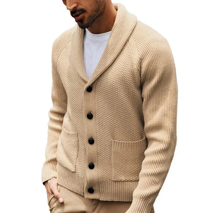 2025 Men's New Knitted Sweater Cardigan Long-sleeved Button-down Collar Pocket Sweater Men's Casual Winter Sweater