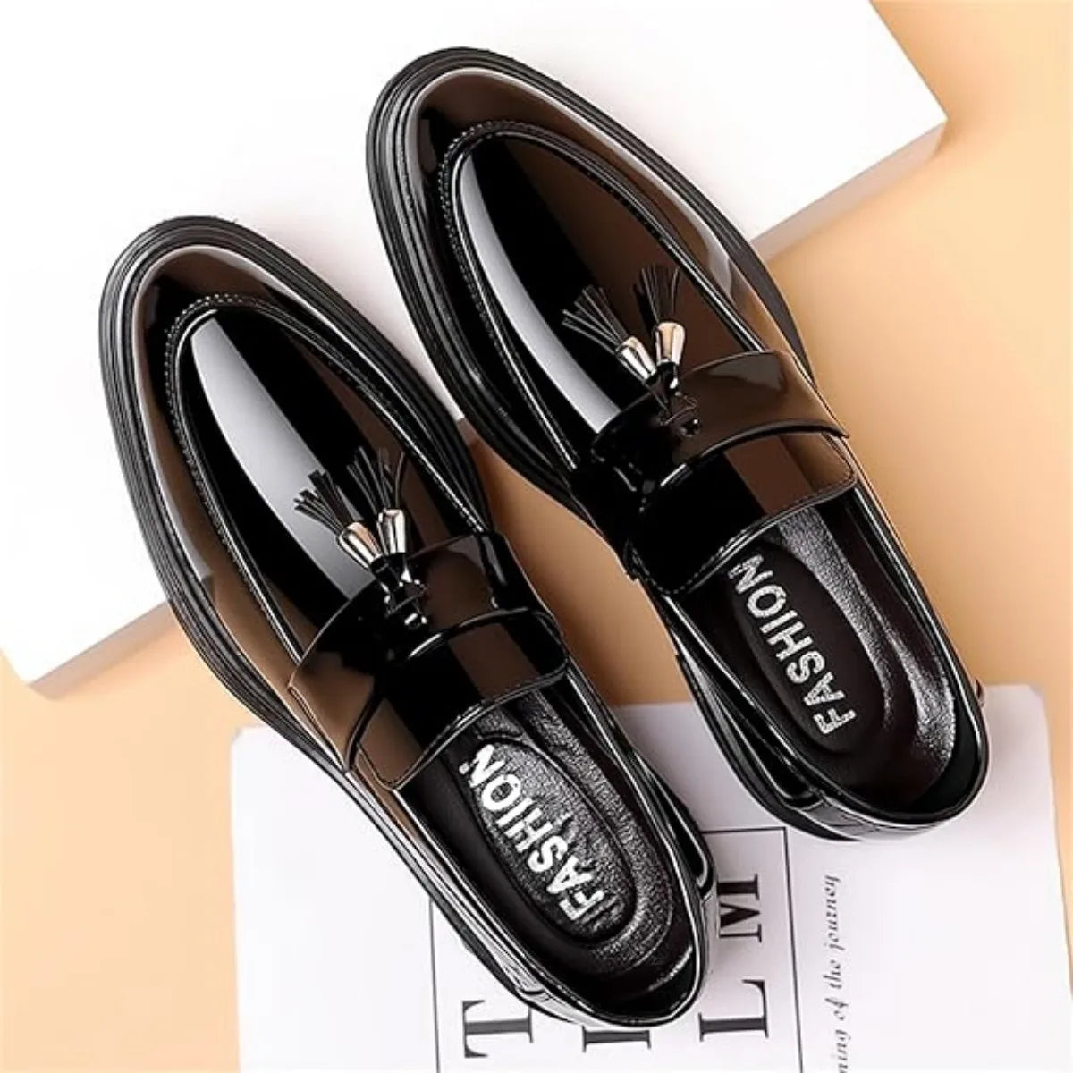 Men's Tassels High Gloss Patent Penny Slip On Loafers Fashion Formal Business Casual Oxford Dress Shoes for Men
