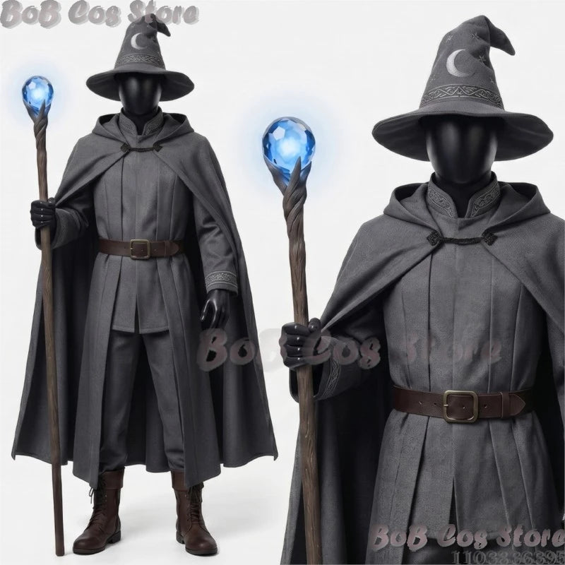 Star and Moon Magic Magician Cosplay Costume Magic Robe 3 Colours Black Gray Red Long Robe Big Hat Halloween S-2XL Clothes Cos