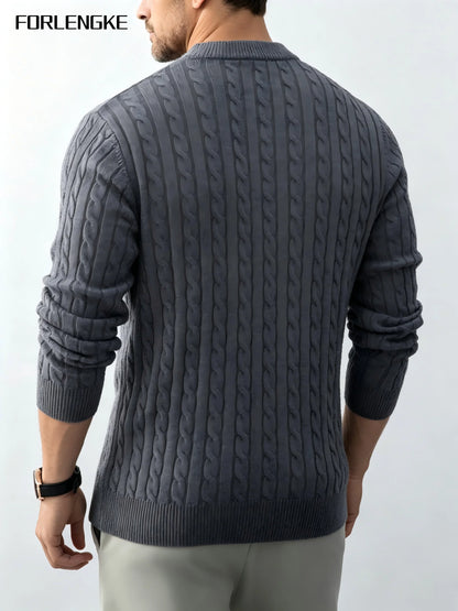 FORLENGKE Men's Business Casual Half Zip Mock Neck Cable Knit Sweater, Soft Warm Acrylic Long Sleeve Pullover for Fall Winter Of