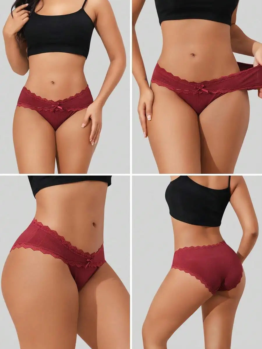 12 Pcs Women Cotton Lace Cheeky Bikini Panties Stretch Hipster Briefs Multipack S-XXL