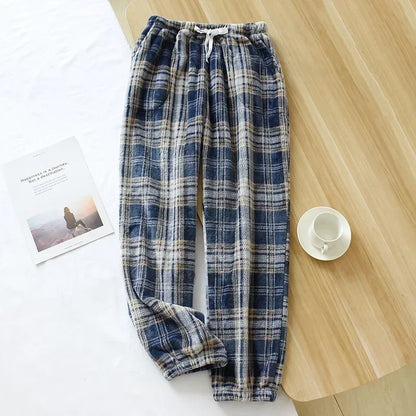 Pajama Pants Women's Autumn and Winter Trousers Couple Warm Pants Thickened Loose Warm Beam Feet Flannel Men's Home Pants
