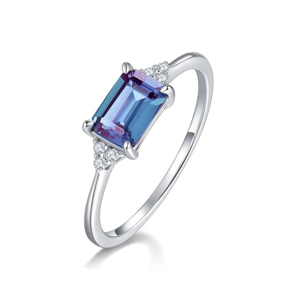 ALLNOEL 925 Sterling Silver Color Change Alexandrite Ring For Women Luxury Engagement Wedding Band Fine Jewelry