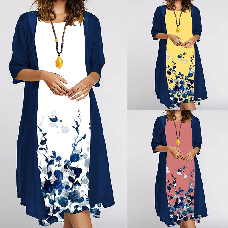 2025 autumn new EU-US cross-border fashion casual printed vest and dress 2-piece set
