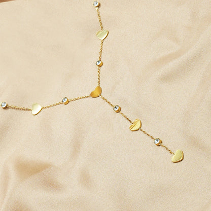 Lxalry 18K Gold-Plated Rhinestone Necklace, Recycled Steel, Simple, Hypoallergenic, Y-Shaped, Diamond-Studded Love