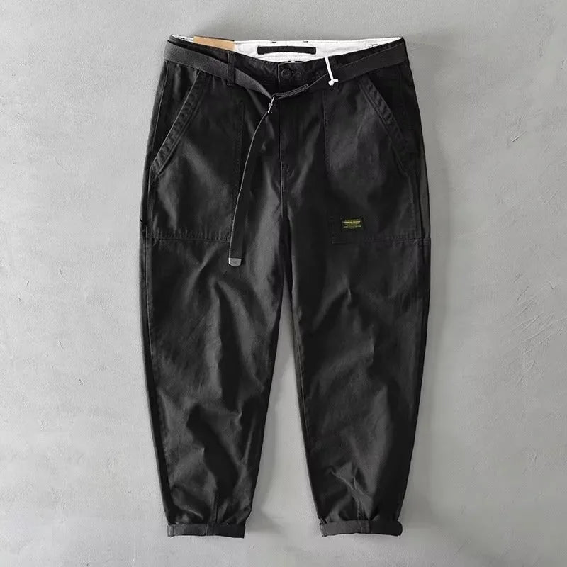 Autumn Summer Wide Leg Cotton Work Trousers Men's Cone Straight Loose Wear Resistant Pocket Pants Retro Wash Casual Workwear