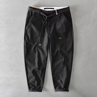 Autumn Summer Wide Leg Cotton Work Trousers Men's Cone Straight Loose Wear Resistant Pocket Pants Retro Wash Casual Workwear