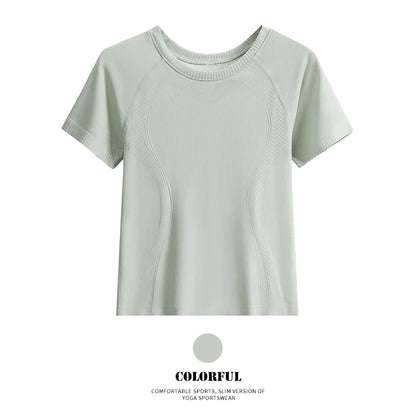 DRUR Women Seamless Yoga T-Shirt Short Sleeve Workout Tops Fitness Gym Sportswear Summer Breathable Running Shirt Golf Crew neck