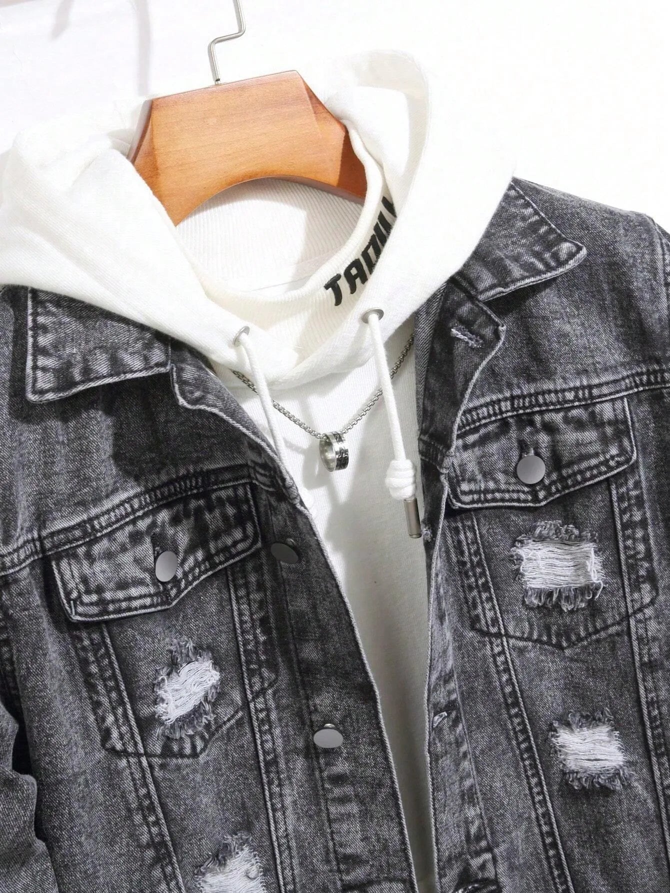 1Pc Y2Kmen's Four Seasons Destroyed Stone Washed Light Jacket Daily American Street Casual Denim Jacket (No Hood/No Accessories)