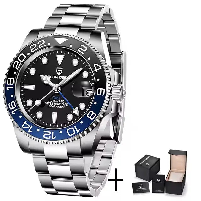 PAGANI DESIGN 40MM Men Mechanical Wristwatch Stainless Steel GMT Watch Top Brand Sapphire Glass Waterproof Automatic Watches Men