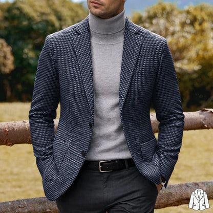 Men's Casual Blazer Houndstooth Wool Blend Suit Jacket Notched Lapel Slim Fit Business Formal Dress Sport Coat Outerwear