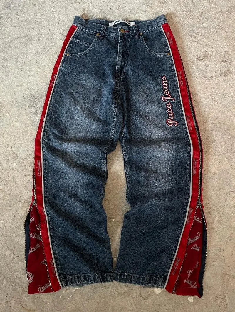 Vinatge Popular Casual Wild Letter Embroidered Baggy Jeans Women Y2K Gothic High Waist Straight Wide Leg Trousers