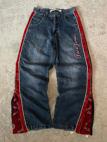 Vinatge Popular Casual Wild Letter Embroidered Baggy Jeans Women Y2K Gothic High Waist Straight Wide Leg Trousers