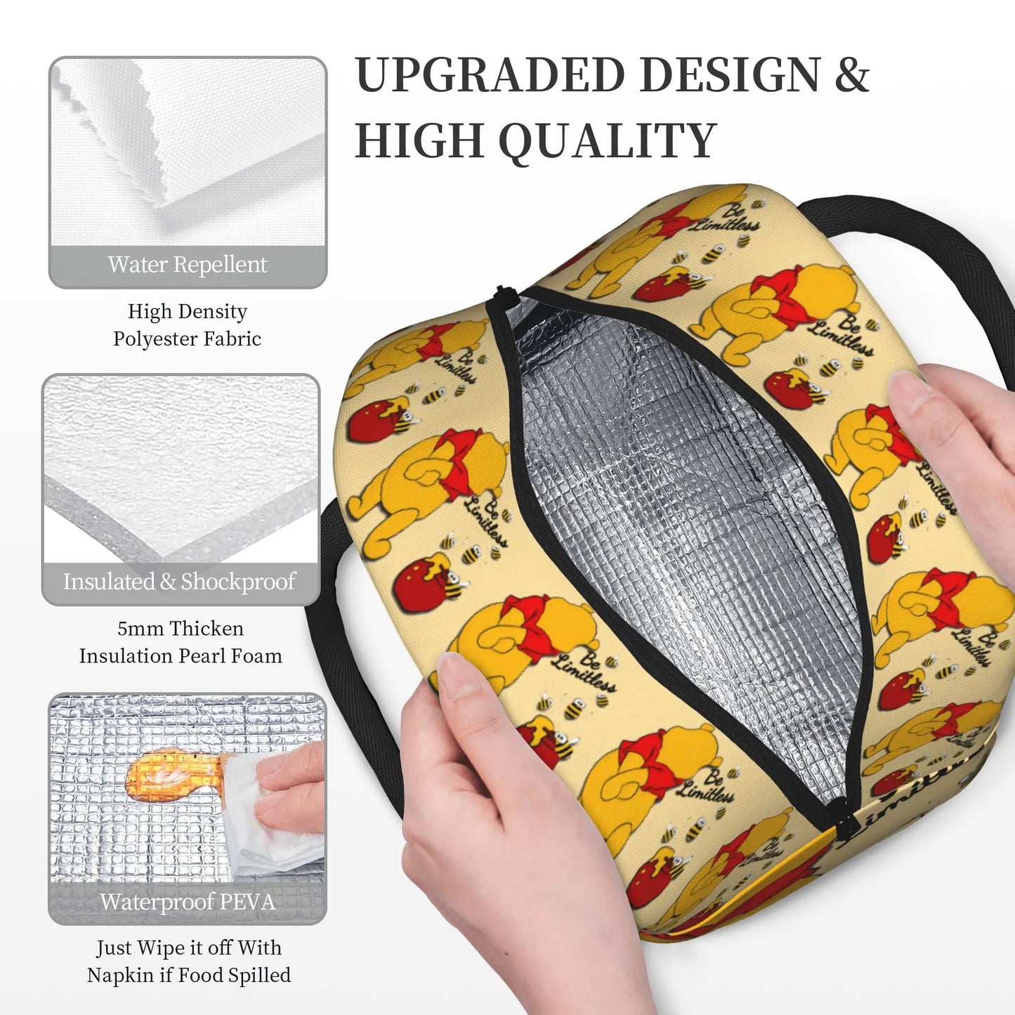 Anthropomorphic Teddy Bear Happy Insulated Lunch Bags Large Winnie The Pooh Reusable Thermal Bag Lunch Box Tote Work  Outdoor