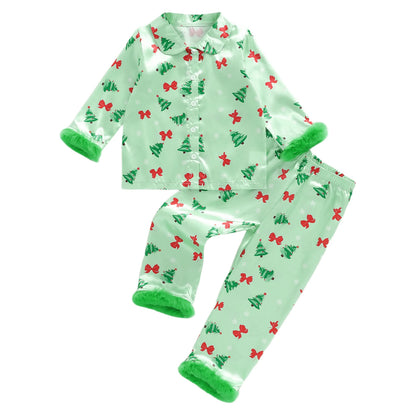 Boys 2Pcs Christmas Pajamas Long Sleeve Reindeer Print Shirt Pants Set Kids Sleepwear Loungewear Holiday Outfit