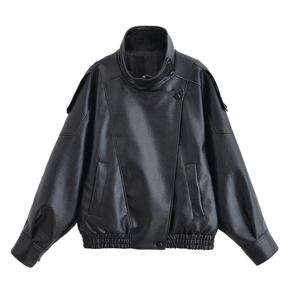 HH Women Autumn Elegant Street Style Coats Woman Asymmetric Button Pocket Long Sleeves Black Loose Zipper Slim Jackets