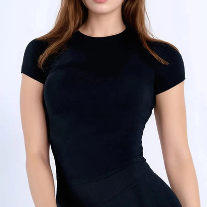 Impact Short Sleeve Top for Women Gym Crop Top Light Weight Seamless Yoga Top Workout T Shirt Longline Stretchy Sports Shirts