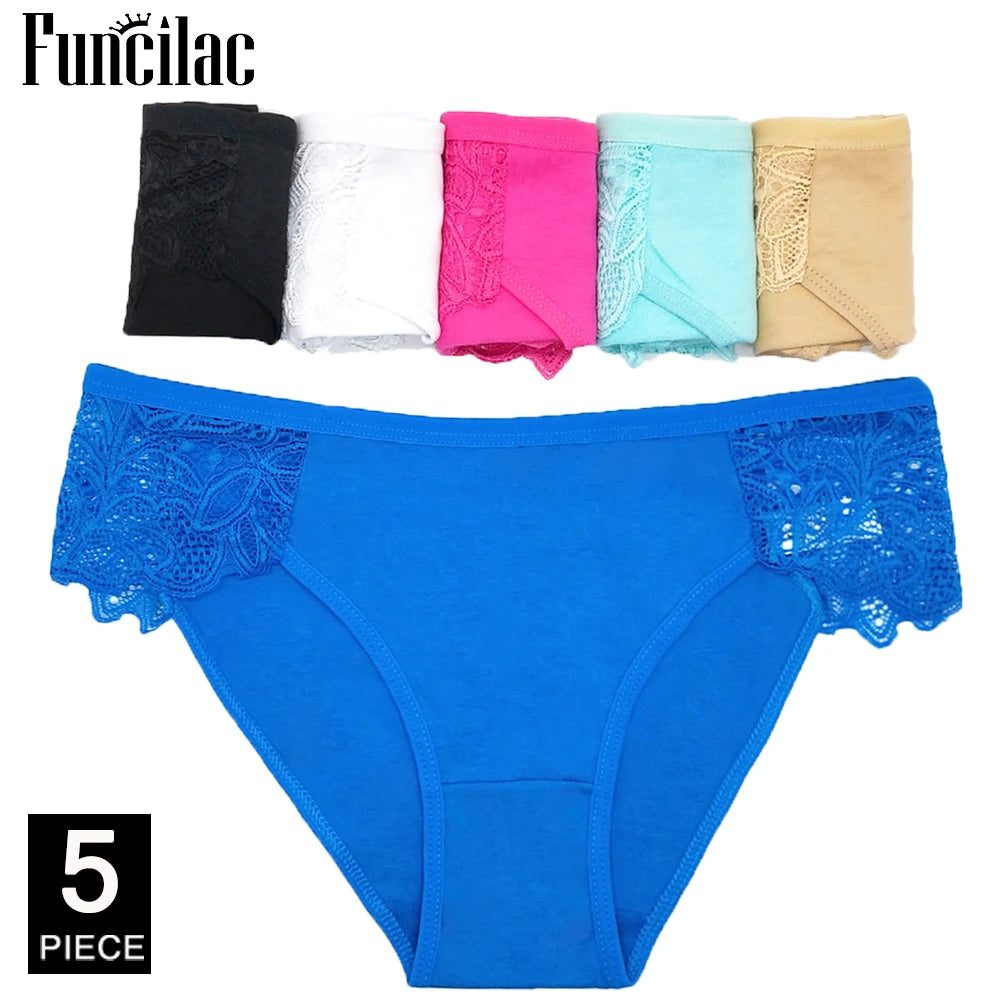 Sexy Panties for Women Cotton Soft Female Underwear Lace Briefs set Ladies Striped Bikini Intimates Lingerie 5 pcs/lot