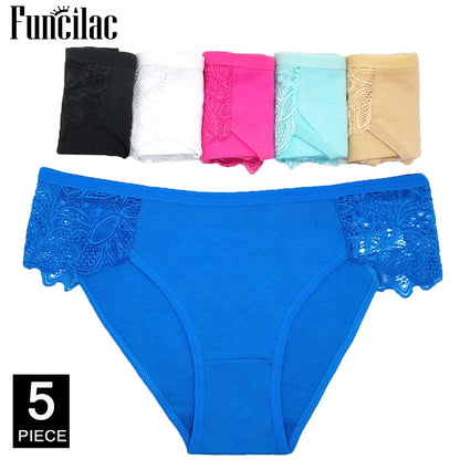 Sexy Panties for Women Cotton Soft Female Underwear Lace Briefs set Ladies Striped Bikini Intimates Lingerie 5 pcs/lot