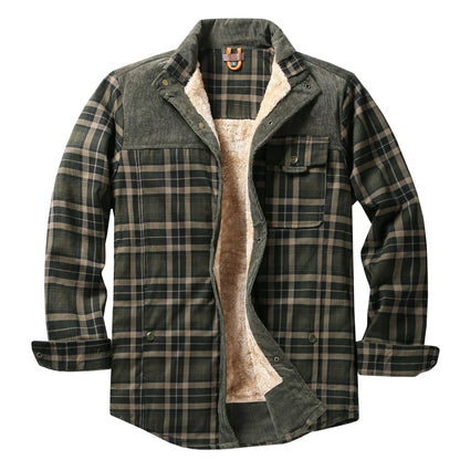 EU Men's Flannel Shirt Jacket Men Warm Fleece Lined Plaid Long Sleeve Coat Cotton Outdoor Men Winter Jacket