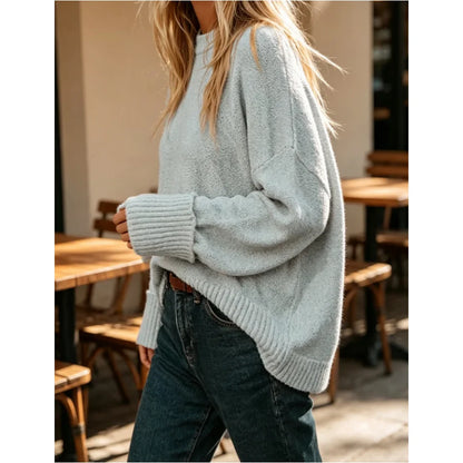 Women's Sweater Solid Color Oversized Crewneck Long Sleeve Fuzzy Knit Casual Chunky Warm Soft Fall Pullover Loose Sweaters Top Outfits