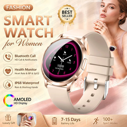 Fashion Women Smart Watch 1.32”AMOLED 100+dials Heart Rate Blood Oxygen Blood Pressure Monitoring Waterproof Give a Gift 2026New