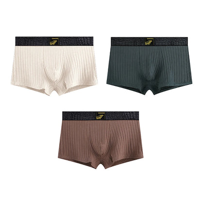 3PCS/Pack Luxury Solid Striped 95% Cotton Knit Underwear Arrival for Man Breathable Mesh Crotch Boxers Super Soft