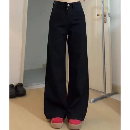 Womens Jeans Black Slim Wide Leg High Waist Spring New Womens Pants Stretchy Straight Long Trousers Flare Tummy Control
