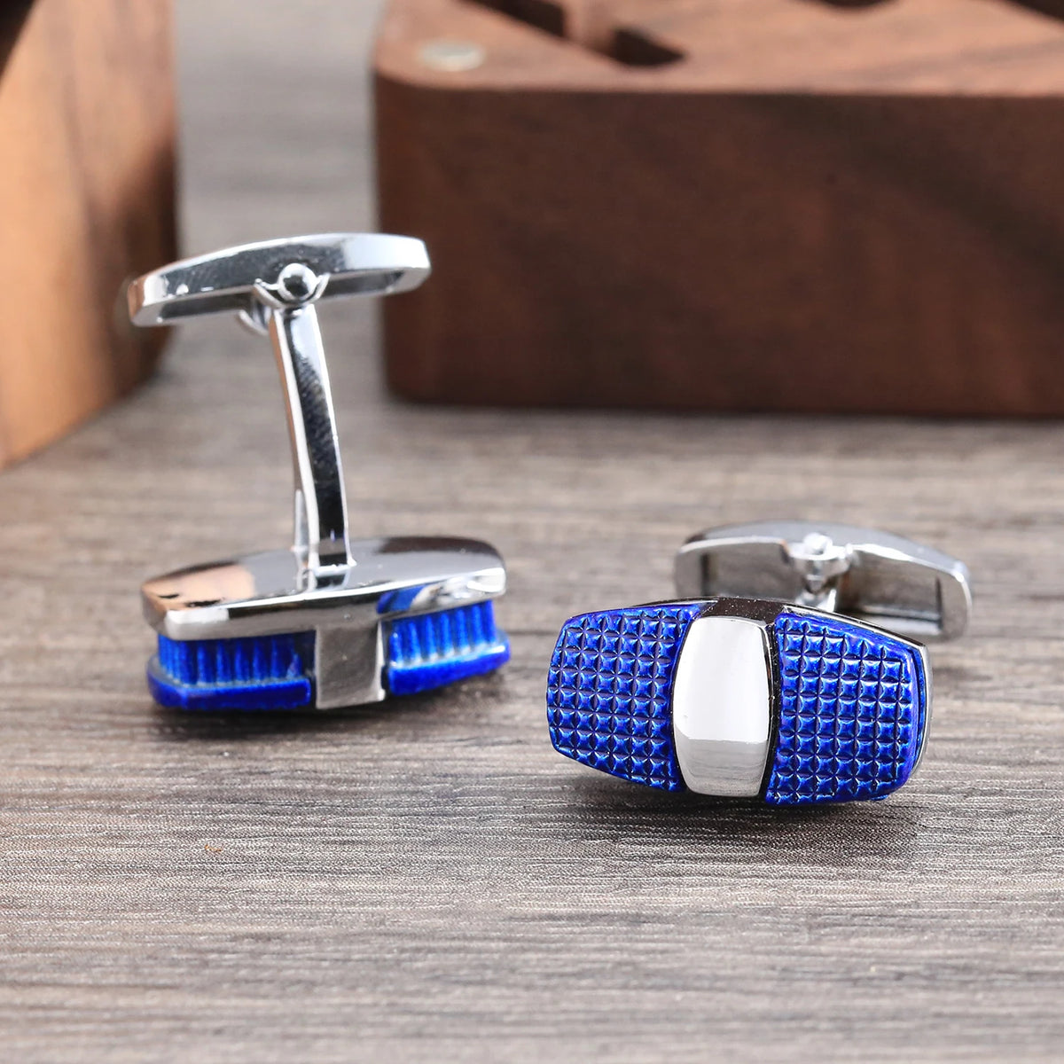 Luxury Brand Oval Shape Silver Plated Cufflinks Copper Blue French Style Shirt Cuffs Mens Wedding Party Dress Jewelry Accessorie