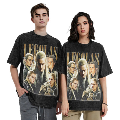 Washed T Shirts Legolas L-Lords Of The R-Rings Hip Hop Casual T-Shirts Street  Streetwear Cotton Summer Tops Tee Shirt Men Women