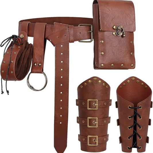 Renaissance Leather Belt Pouch Purse Viking Medieval Leather Bracers for Halloween Retro Medieval Festival Costume Cosplay