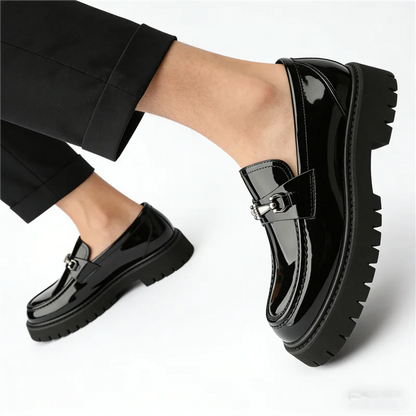 Metal Decoration Large Size Men's Leather Shoes Fashion Chunky Heel Platform All Match Loafers Outdoor Runway Single Shoes Hot