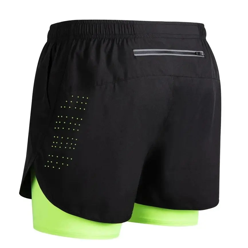 Summer Men's Reflective Running Shorts Fitness Quick Drying Double-Layer Shorts Men's Exercise Training Bodybuilding Shorts