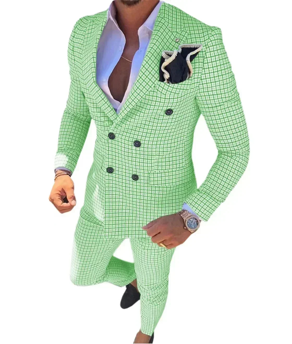 Plaid Suit Elegant Man Suit Dress for Men Regular Suit with Vintage Notch Lapel  Stage Costume Evening Party Summer Beach