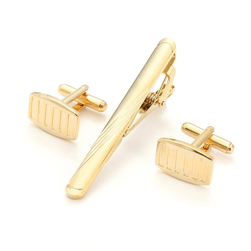 High-end Gold Color Cufflink Tie Clip Set Cufflink Shirt Collar Clip Men's Business Luxulry Jewelry Wedding Accessories