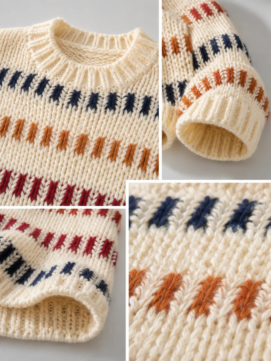 Vibrant Color Block Stripe Chunky Knit Sweater for Women, Oversized Crew Neck Long Balloon Sleeve Loose Pullover Jumper,