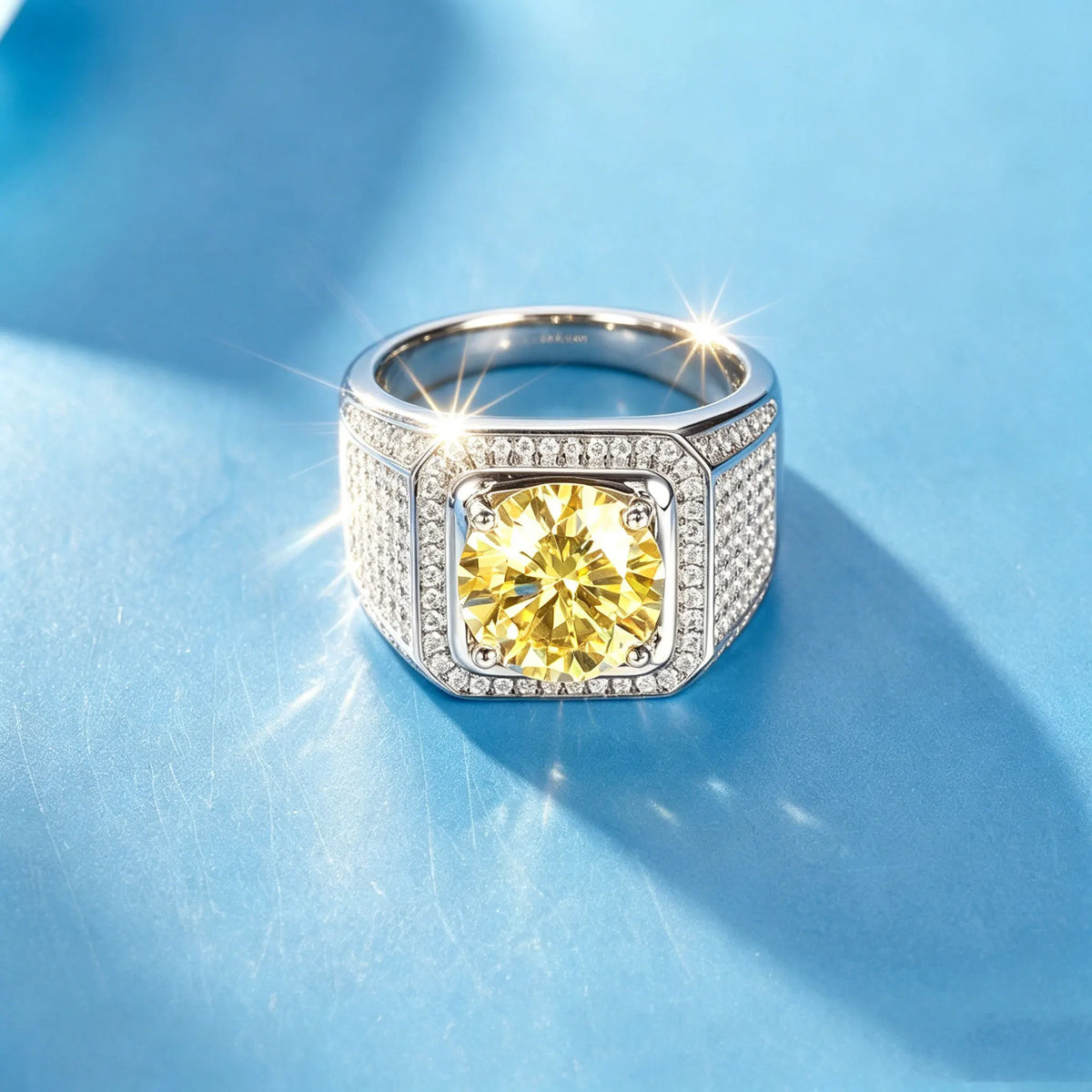925 silvers yellow moissanite wide ring, starry sky classic men's ring, jewelry, geometric fashion,