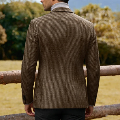 Men's Casual Blazer Houndstooth Wool Blend Suit Jacket Notched Lapel Slim Fit Business Formal Dress Sport Coat Outerwear