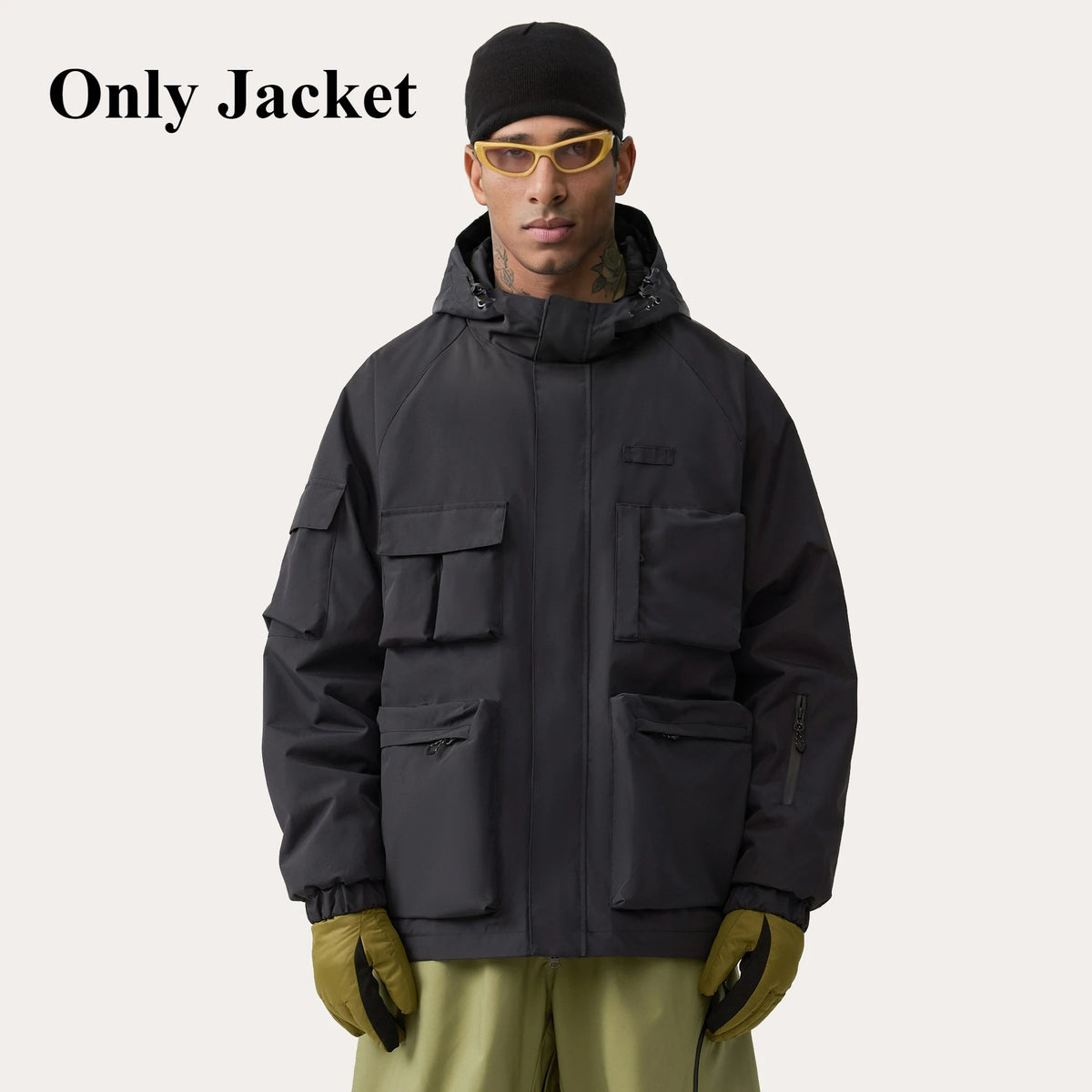 Unisex American Cargo Ski Jacket Loose Multi-Pocket Snow Coat Windproof Waterproof Warm Hooded Snowboard Jacket Men Women Skiing