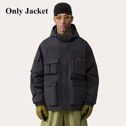 Unisex American Cargo Ski Jacket Loose Multi-Pocket Snow Coat Windproof Waterproof Warm Hooded Snowboard Jacket Men Women Skiing