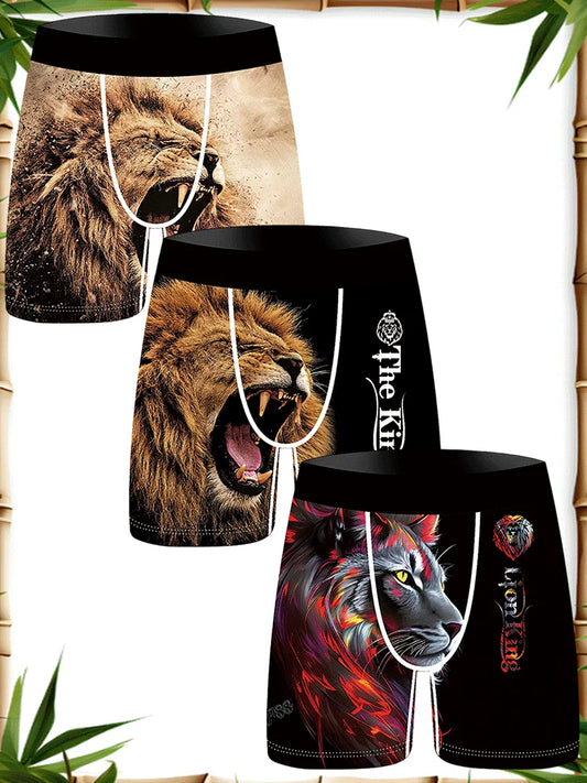 3Pcs Lion Wolf Print Men Underwear Boxers Men's Novelty Underpants