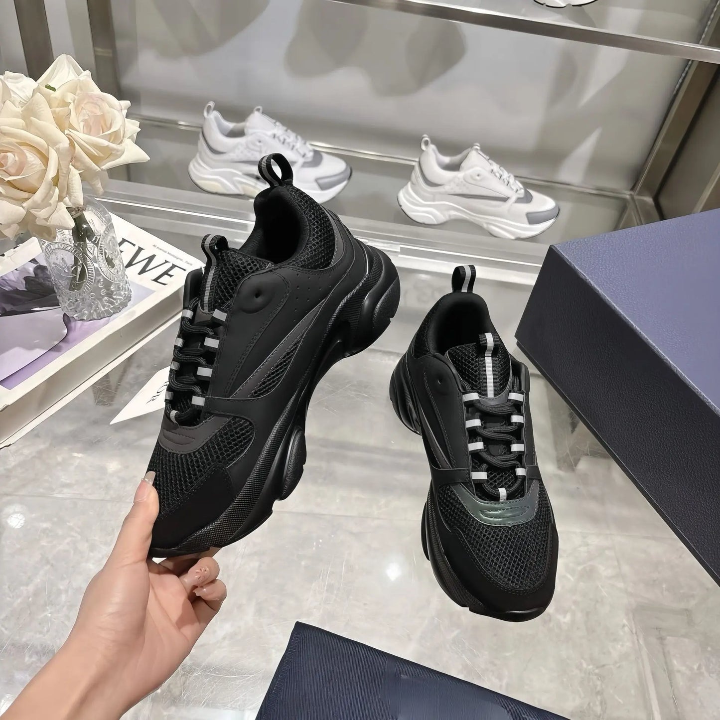 Men's Sport Shoes High Version B22 Cowhide Lightweight Breathable Mesh Contrast Color Laces Reflective Comfortable Unisex