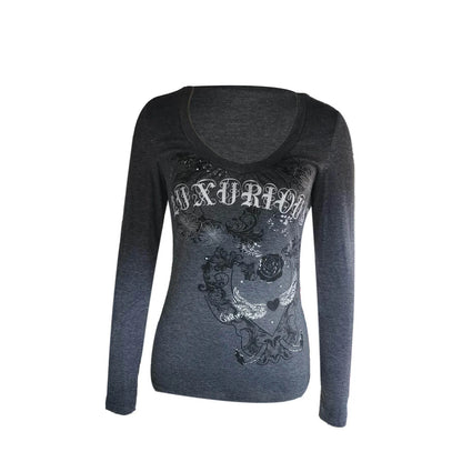 Women Autumn Fairy Grunge T-shirts Tops Y2K Long Sleeve Vintage Graphic Shirts E-Girls Aesthetic Tees Gothic Clothes Streetwear