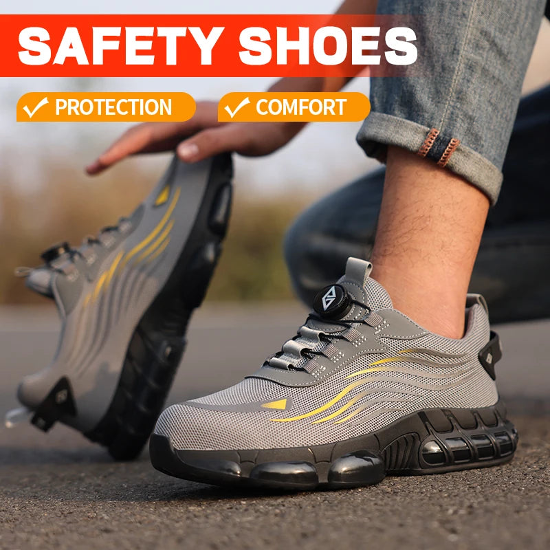 Air Cushion Soft Sole Men's Anti-smash Non-Slip Breathable Work Safety Shoes Men's Steel Toe Puncture Proof Anti-skid Work Safet