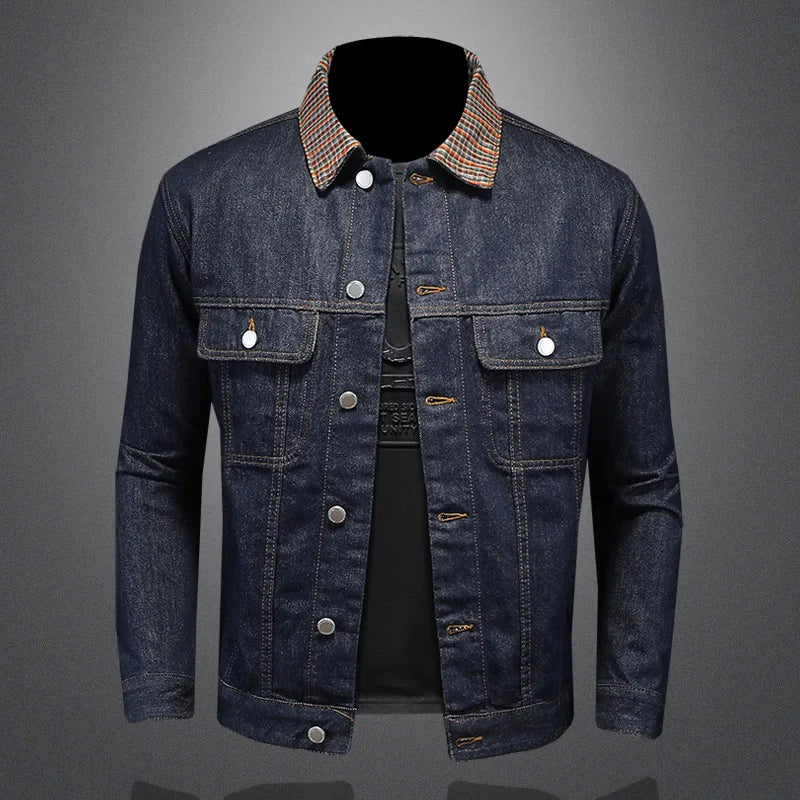 2024 New Fashion Handsome Trend Classic Wash Denim Coat Men Patchwork Collar Men's Coat  Denim Jacket  Techwear Coat