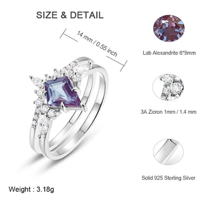 ALLNOEL Kite Cut 0.91ct Alexandrite 925 Silver Ring For Women Wedding Bridal Set Jewelry June Birthstone Birthday Gift Wholesale