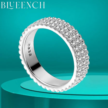BLUEENCH Full Moissanite Ring 925 Sterling Sliver Plated 18k Eternity Band Hip Hop Rings for Woman