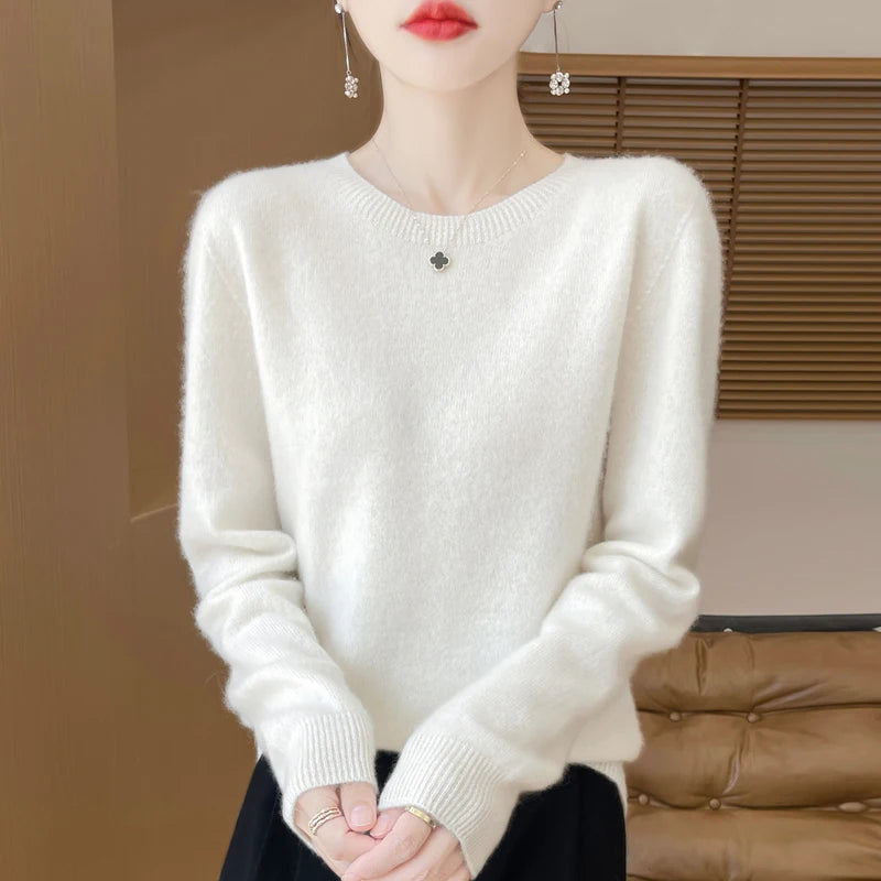 Women 100% Merino Wool Sweater New Fashion O-Neck Pullover Tops Basic Jumper Autumn Winter Woman Cashmere Sweater Knitted Blouse