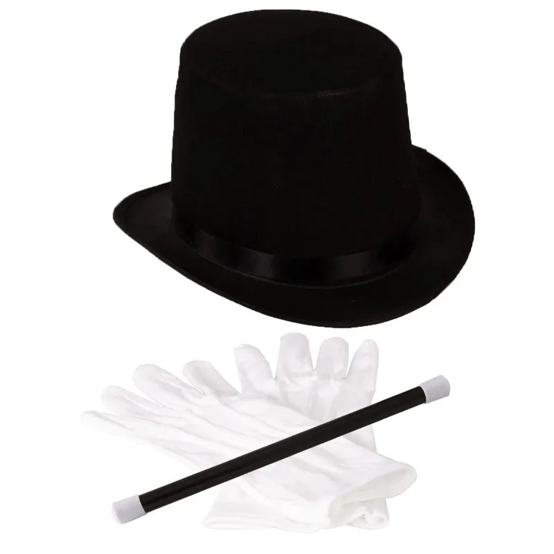 Fun party hat magician costume 3pcs magician dress up costume baton hat wand gloves set Adult Stage Performance Costume