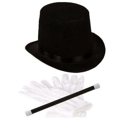 Fun party hat magician costume 3pcs magician dress up costume baton hat wand gloves set Adult Stage Performance Costume